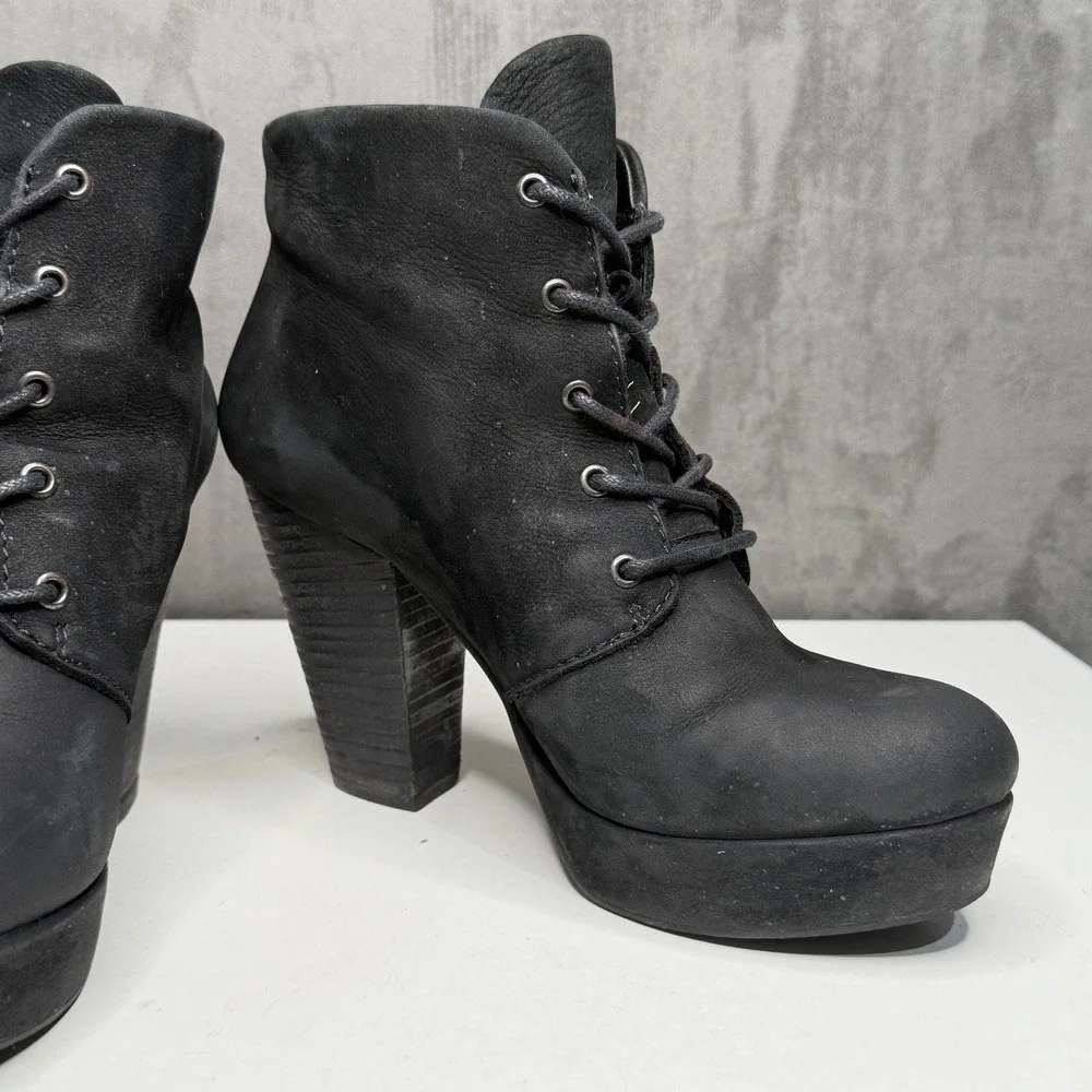 Rag & Bone Raspy Platform Ankle Boots Womens 7.5 Black Lace Up Chunky Heel Edgy